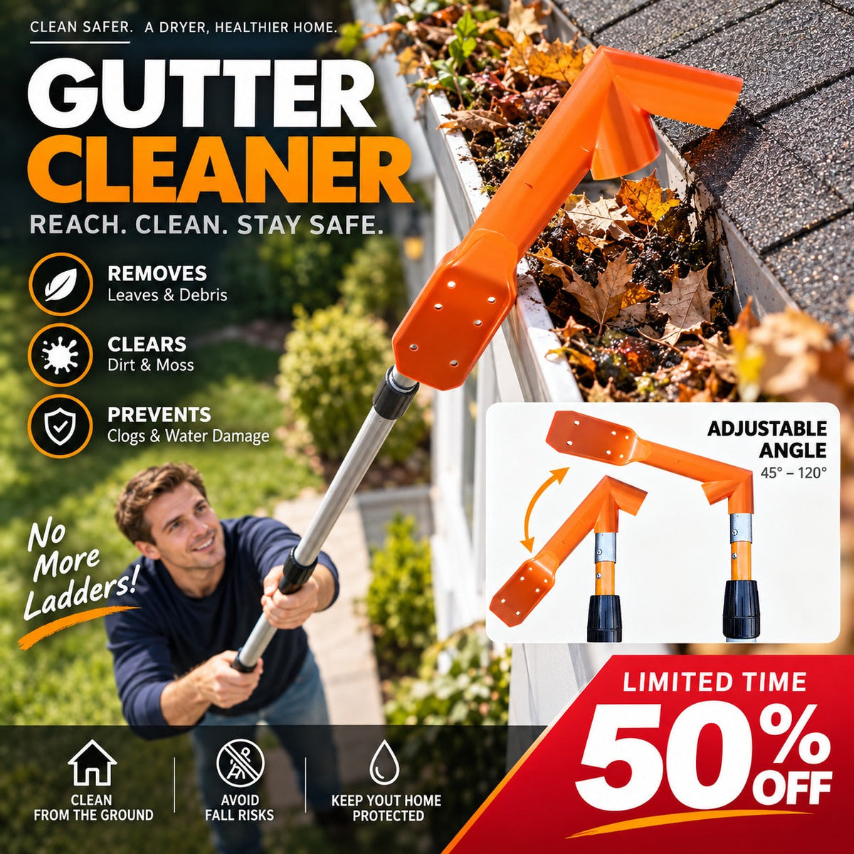🔧 LIMITED‑TIME 49% OFF! ✨ No-Climb Gutter Cleaning Tool