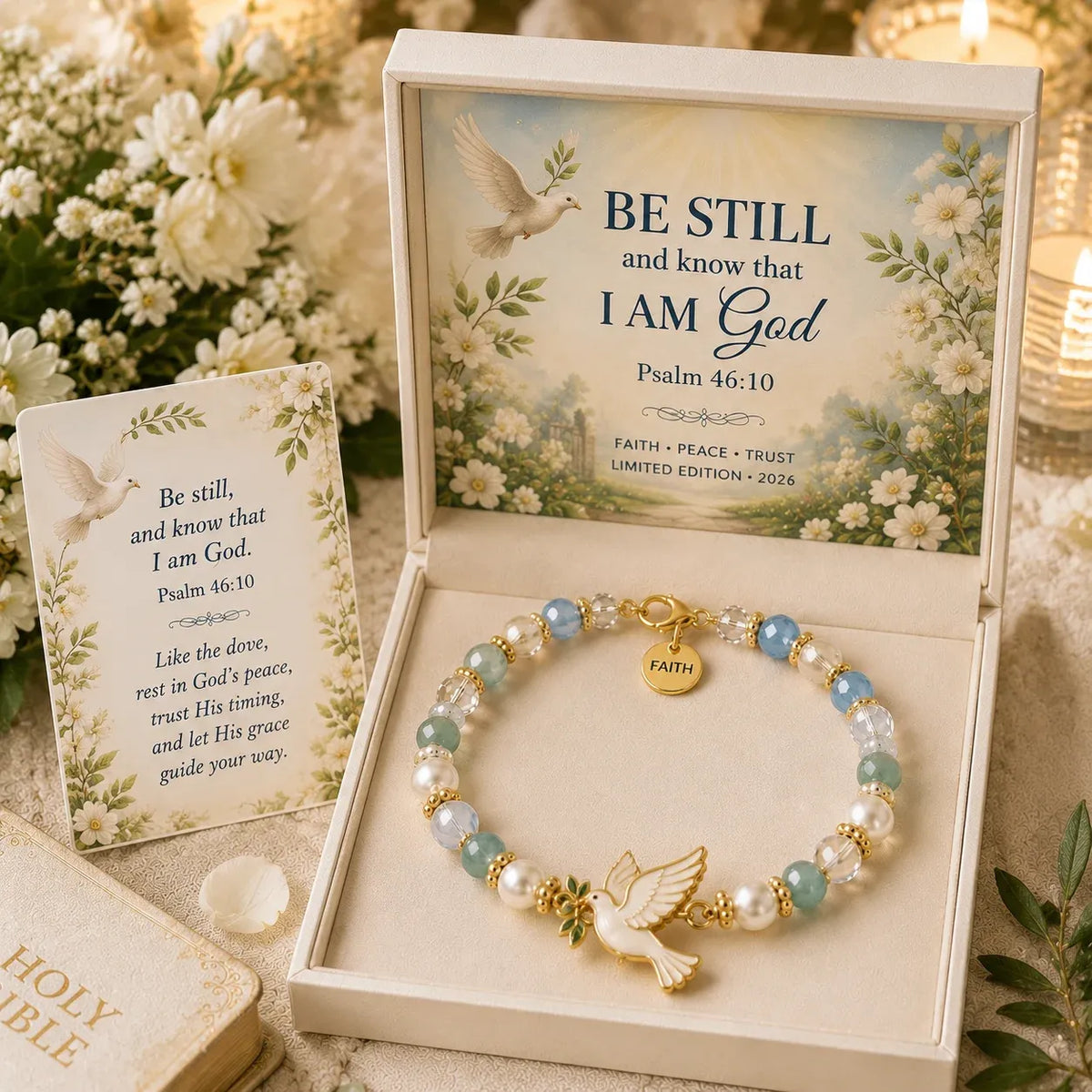 🎅 2026 Christmas Gift 49% Off--✝️ Psalm 46:10 Faith Bracelet | Limited Edition 2026 Christian Jewelry with 7 Meaningful Nature Symbols, Gemstone-Style Beads & Scripture Gift Box 🤍