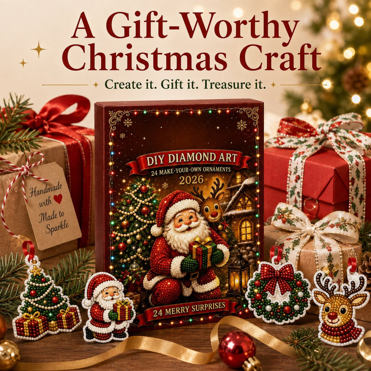 🎄 53% OFF | 24 DIY Christmas Diamond Painting Ornaments – Make & Hang ✨