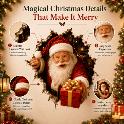 🎅Christmas Break-In 3D Wall Decal – Santa Surprise Effect Christmas Decoration