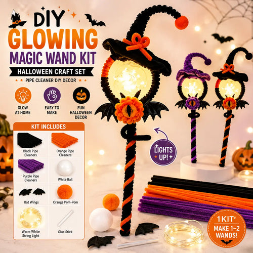 Halloween DIY Craft Kit LED Glowing Witch Magic Wand, Pipe Cleaners
