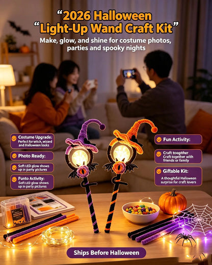 Halloween DIY Craft Kit LED Glowing Witch Magic Wand, Pipe Cleaners