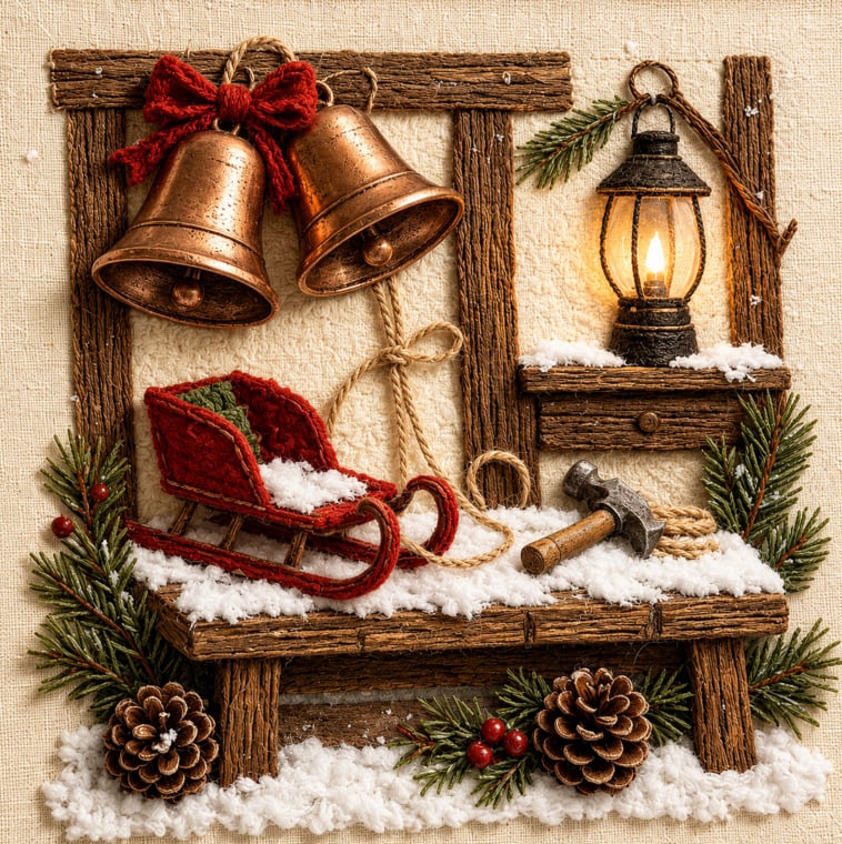 🔥Christmas Discount 59% Off🎅 3D Christmas Fabric Poke‐Art Craft Kit | Framed Shelf‐Ready Festive Decor
