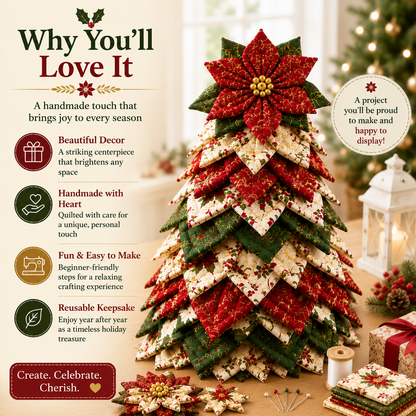 Poinsettia Holly DIY Quilted Santa Christmas Tree Kit