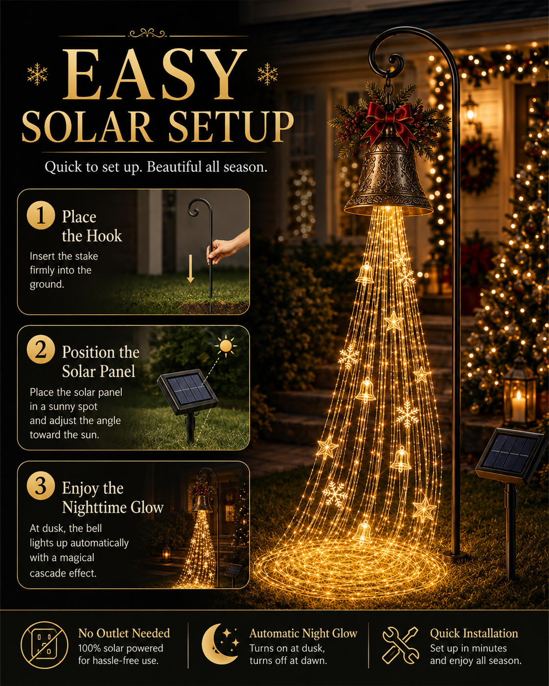 🎁Hot Sale 40% OFF🎄 Christmas Bell Cascade Solar Yard Light🔔