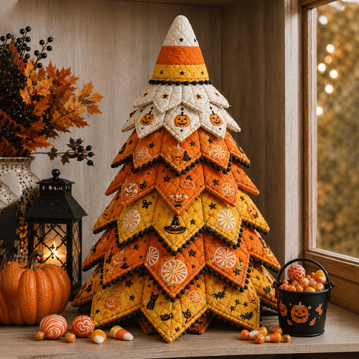Moonlit Black Cat - DIY Halloween Theme Quilted Fabric Tree Kit