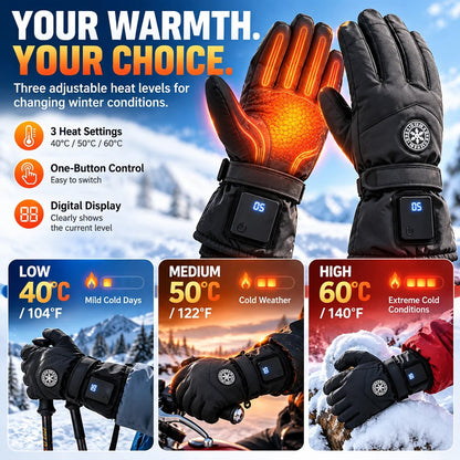 🔥 Rechargeable Heated Gloves – 3 Heat Settings, Waterproof Touchscreen Winter Gloves