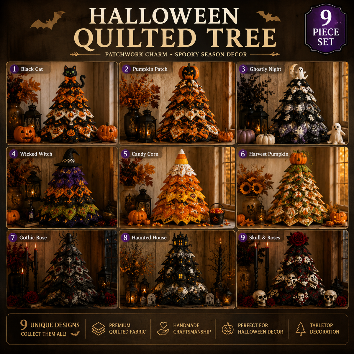 Skeleton Rose - DIY Halloween Theme Quilted Fabric Tree Kit