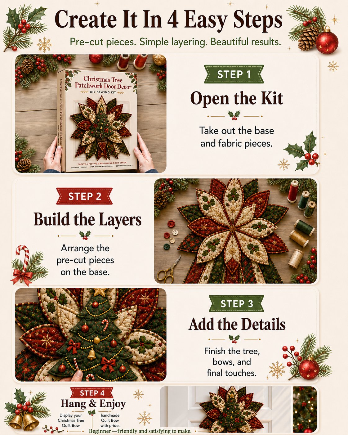 Peppermint Gingerbread Cheer - Oversized Christmas Character Quilted Door Hanger Sewing Kit