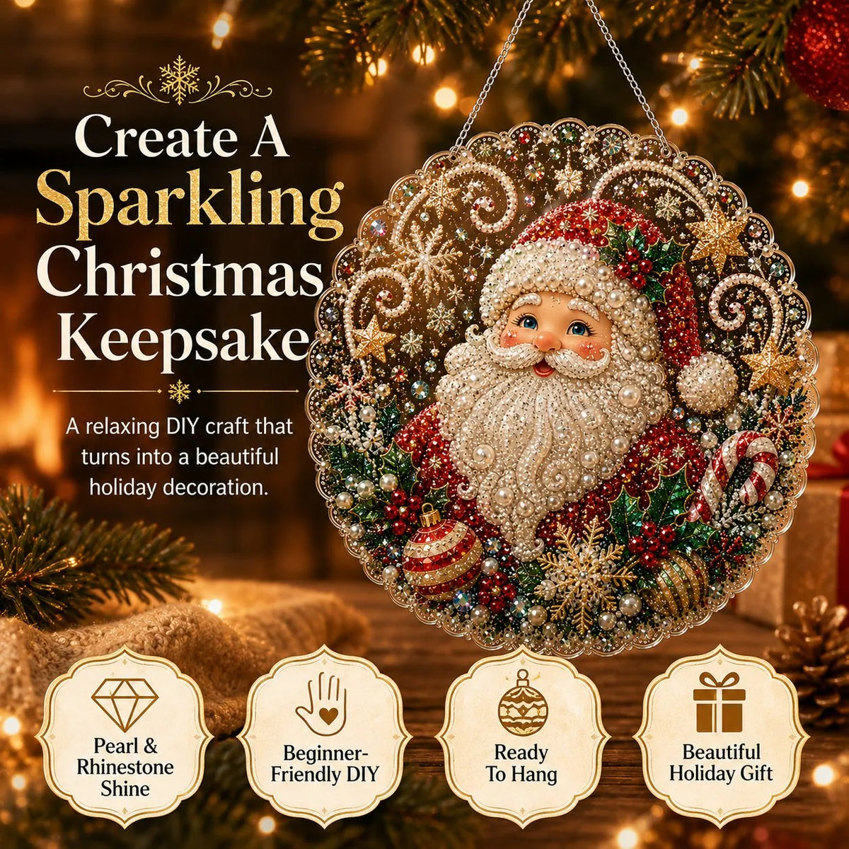 🎅Christmas Pearl Diamond Art Ornament Kit | DIY  Hanging Decor