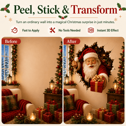 🎅Christmas Break-In 3D Wall Decal – Santa Surprise Effect Christmas Decoration