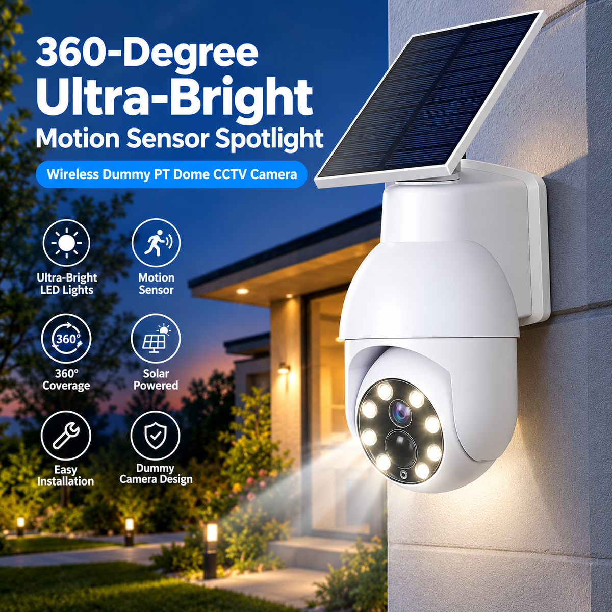 Yunsune 360° Solar Security Light – Motion Sensor Camera-Style Spotlight