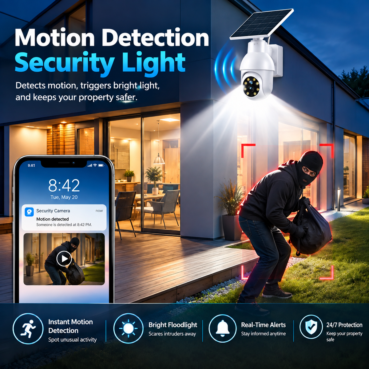 Yunsune 360° Solar Security Light – Motion Sensor Camera-Style Spotlight